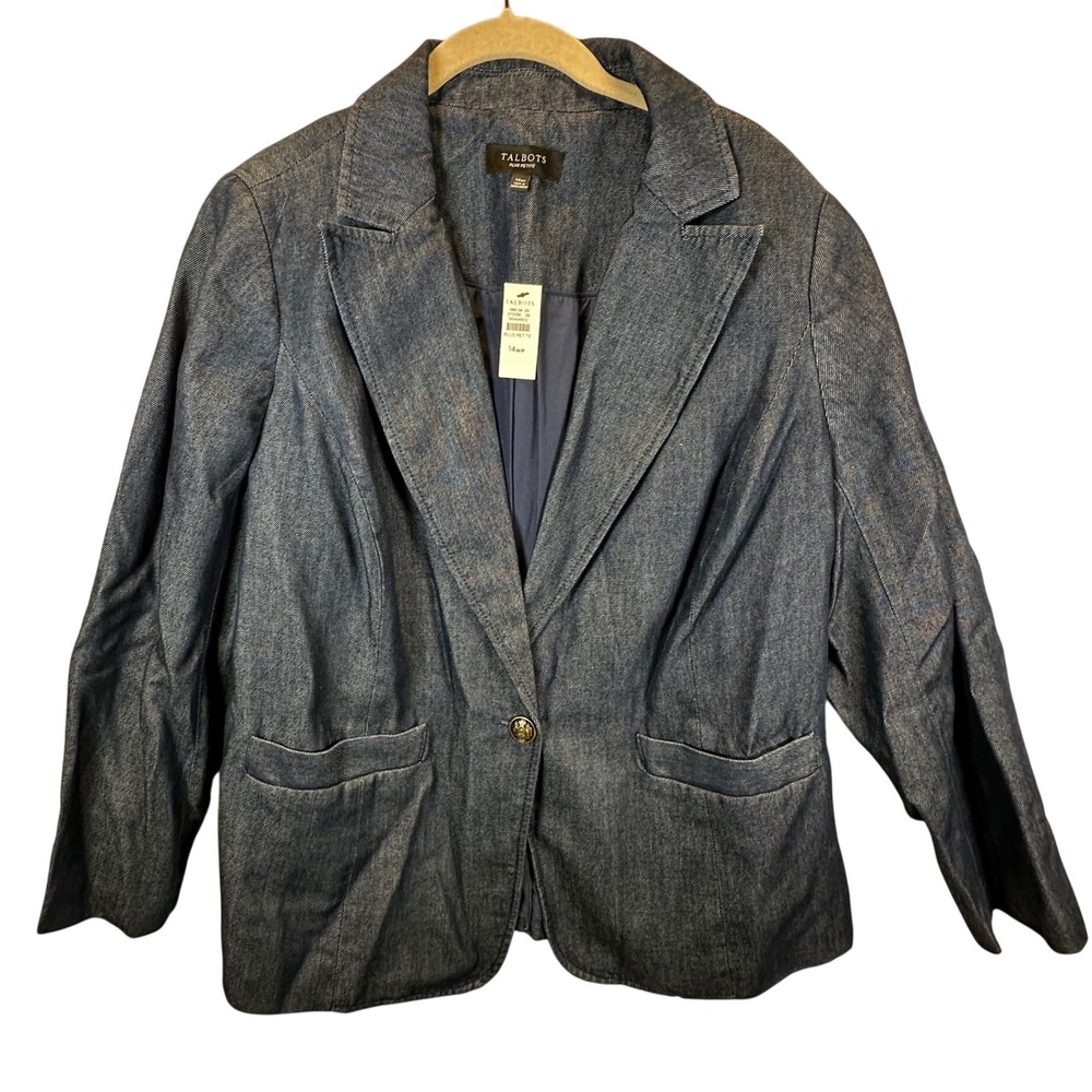Talbots Plus Petite Blue Denim Blazer Lyocell Cotton Jacket 14WP NWT 56444002
